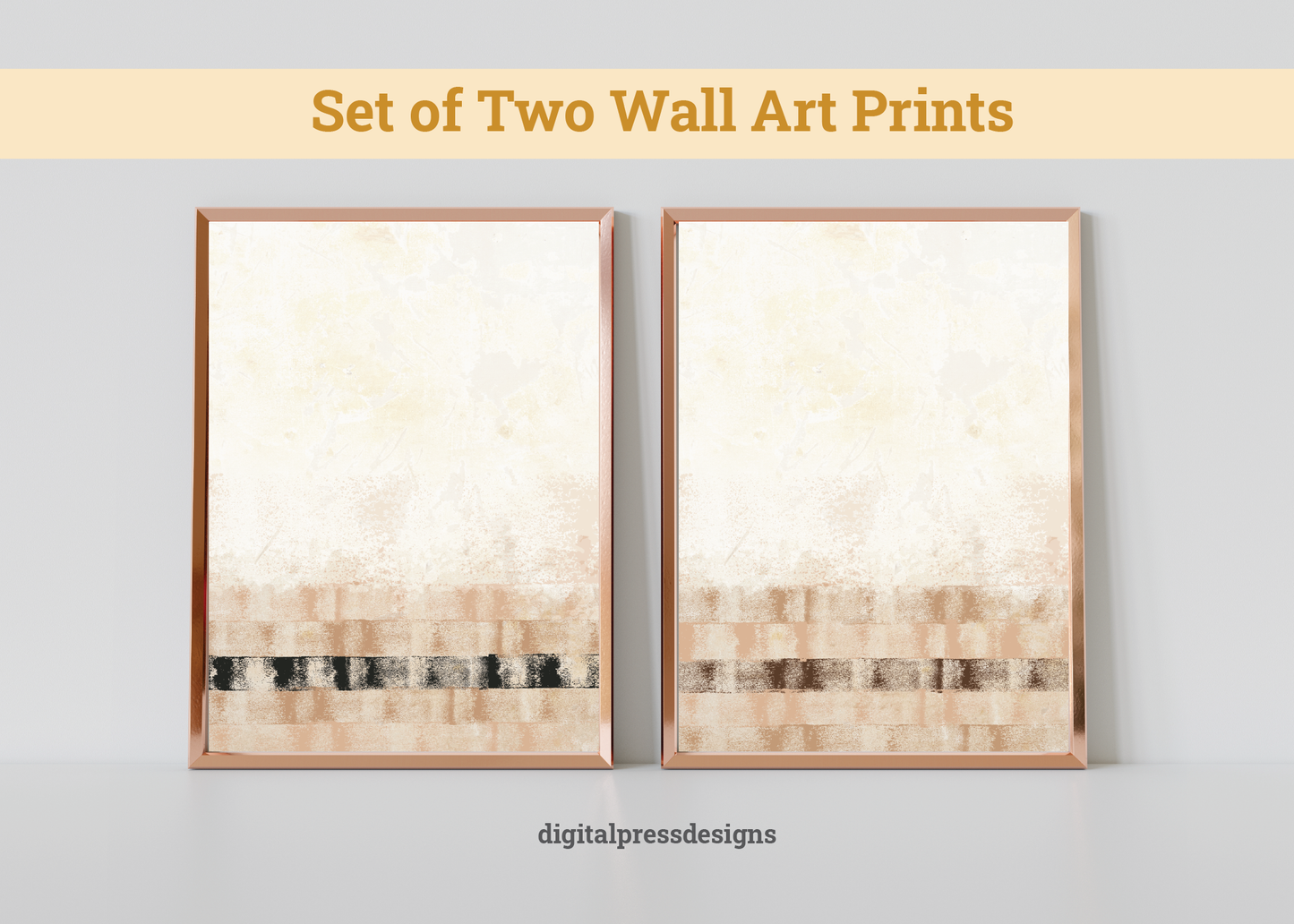 Wall Art Abstract Set of Two | Printable Wall Art | Digital Wall Art | Modern Art Neutral and Black