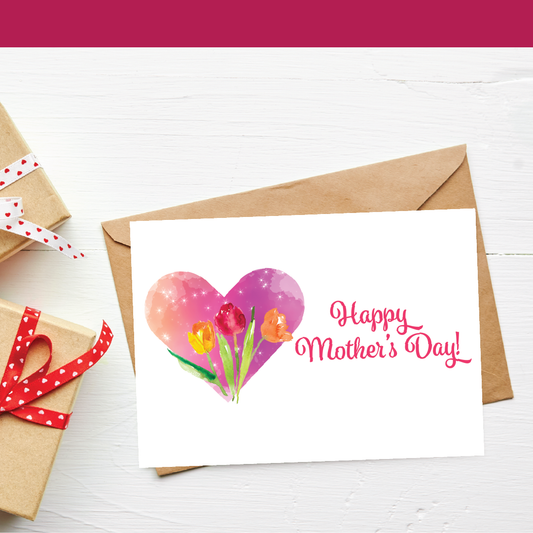 Mother's Day Card Printable | Starry Heart and Tulips | Digital Mother's Day Card