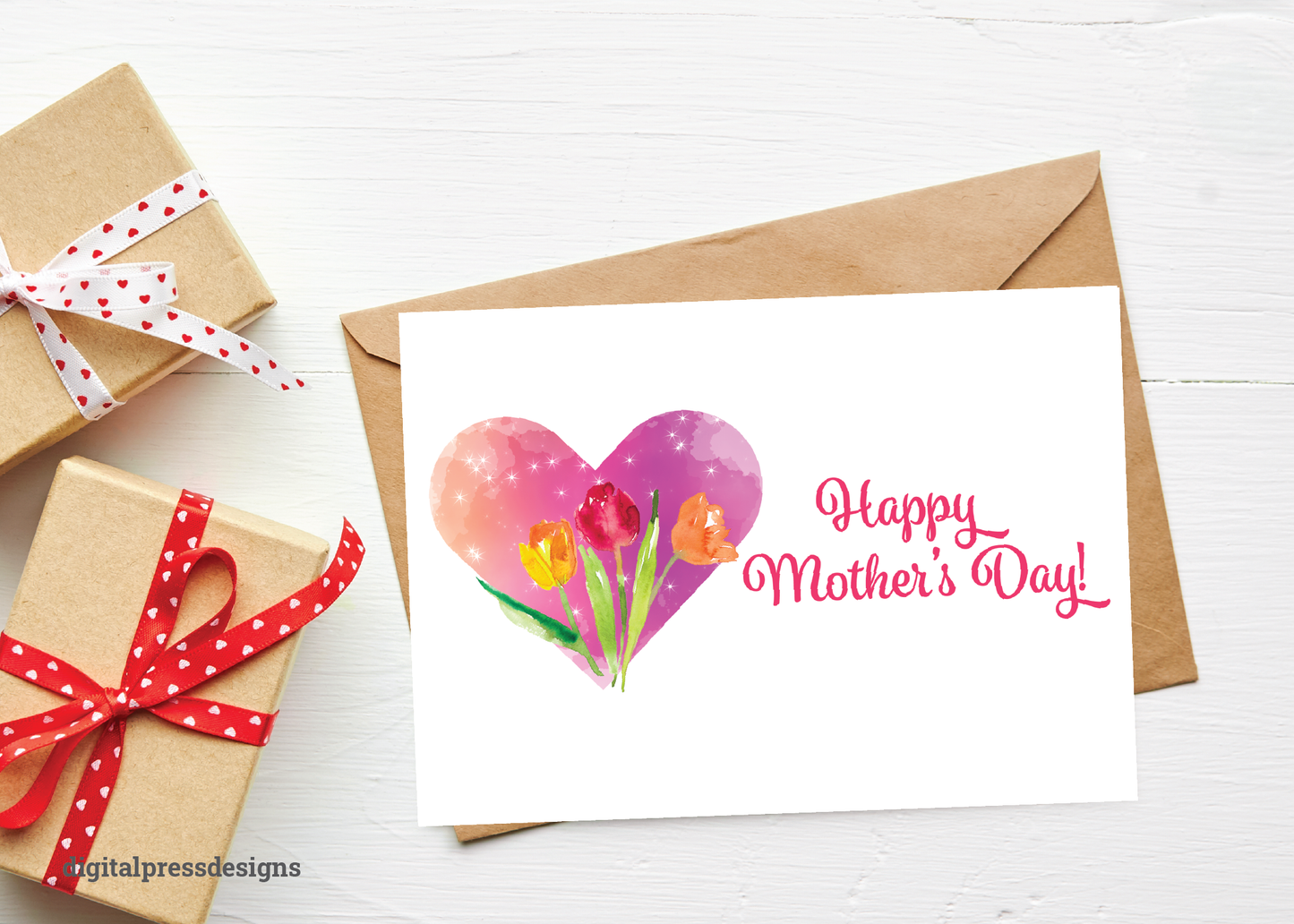 Mother's Day Card Printable | Starry Heart and Tulips | Digital Mother's Day Card
