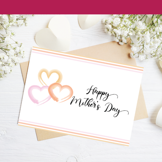 Mother's Day Card Printable | Three Hearts Watercolor | Digital Mother's Day Card