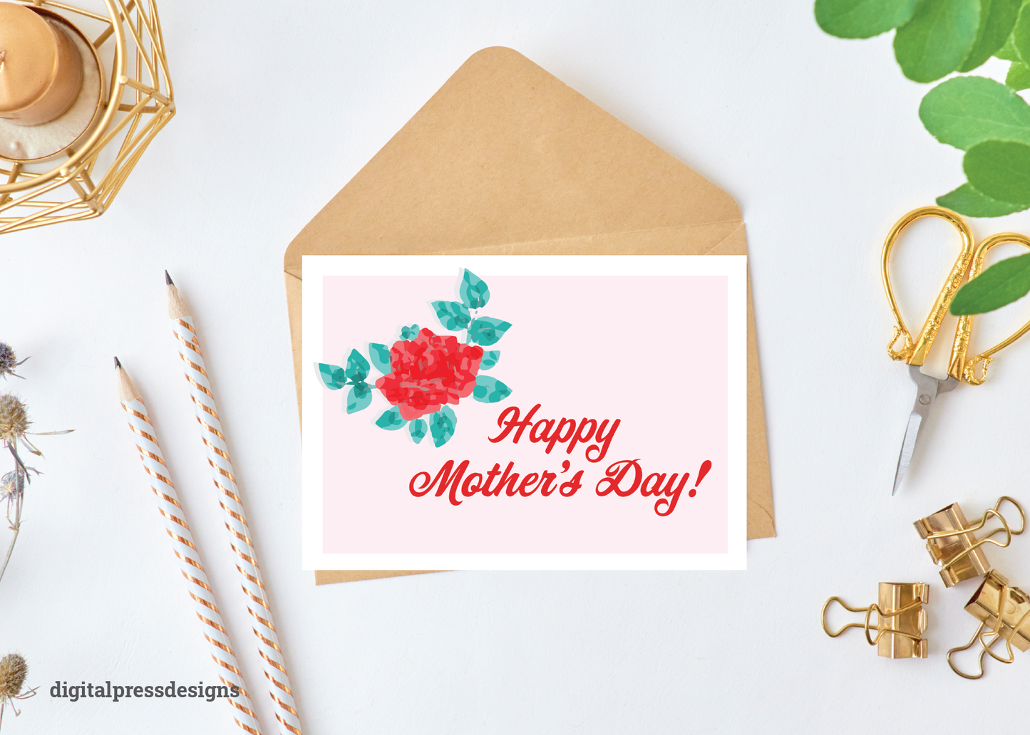 Mother's Day Card Printable | Watercolor Rose | Digital Mother's Day Card
