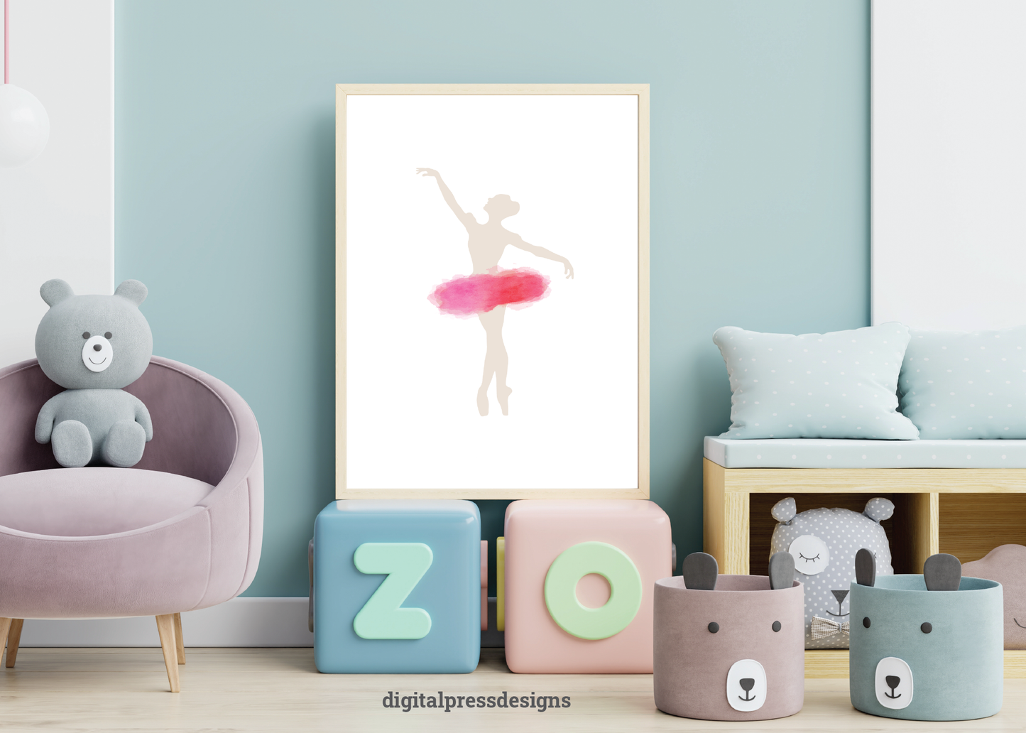 Wall Art Ballerina Watercolor Silhouette Pink Red | Printable Ballerina Wall Art | Digital Wall Art | Baby Girl Ballerina Art