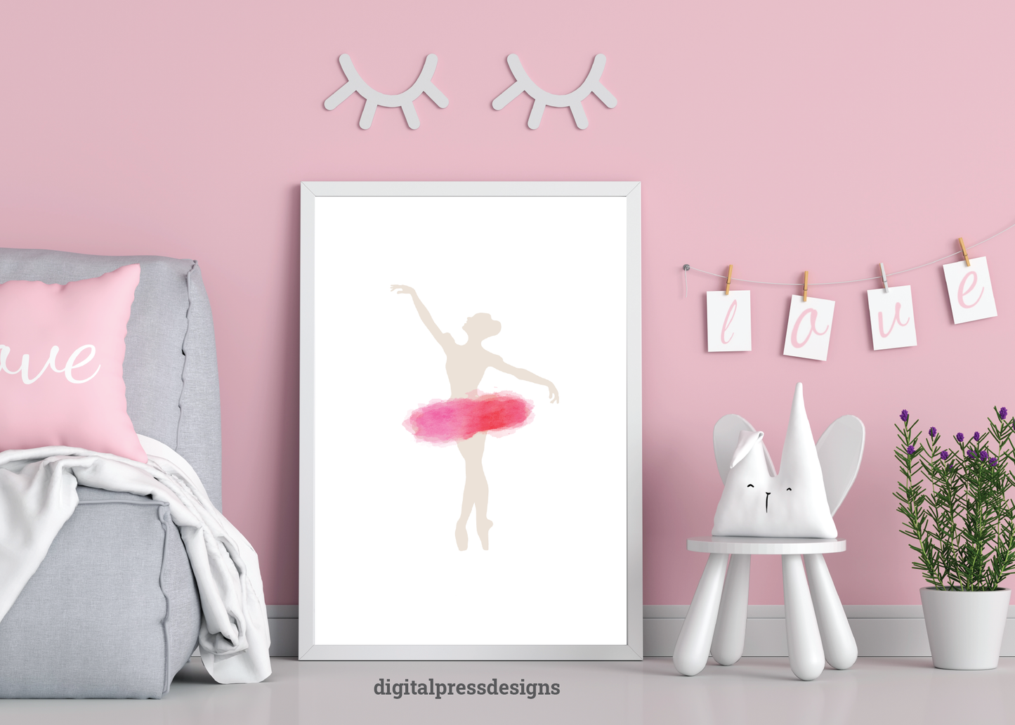 Wall Art Ballerina Watercolor Silhouette Pink Red | Printable Ballerina Wall Art | Digital Wall Art | Baby Girl Ballerina Art